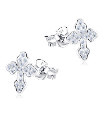 Cute Cross with Crystal Silver Stud Earring STS-5155